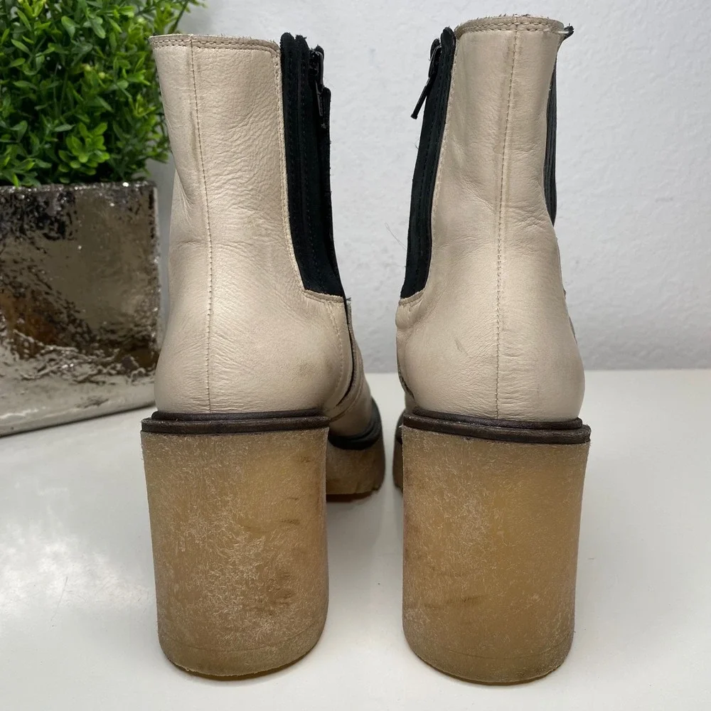 Free People James Chelsea Ankle Boots Cream Leather Platform Size 37 EU/6-6.5 US